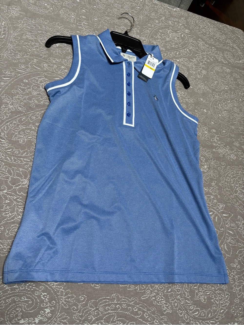 Nwt Original Penguin Light Blue Sleeveless Polo with White Piping